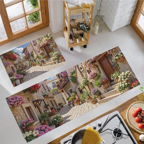 Alfombrillas de cocina antideslizantes beige lavables para pasillo y lavadero, 2 piezas 2