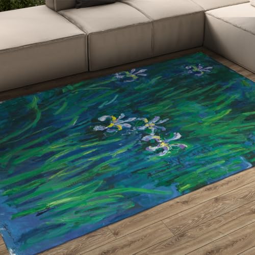 Tapis antidérapant Claude Monet Iris lavable en machine poils courts doux