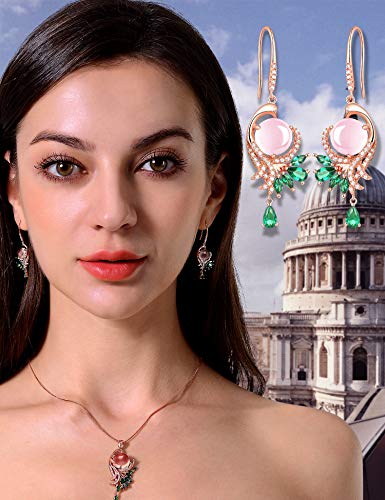 Hxzz Fine Jewelry Women Gifts Sterling Silver And Rose Gold Plated Natural Gemstone Rose Quartz Drop Dangle Hook Earrings Phoenix Design Style #TOP2