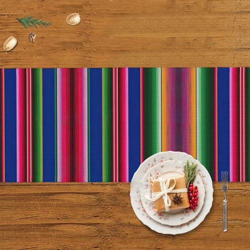 Chemin de table à rayures mexicaines 152 cm : le cadeau déco idéal avec pompons - 6