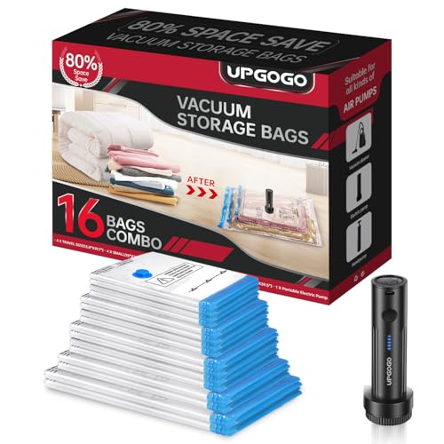 Image of UPGOGO Combo 16 Pack Vacuum Storage Bags with Portable Electric Pump,Vacuum Seal Bags for Clothing,Space Saver Bags,Vacuum Travel Bags for Luggage