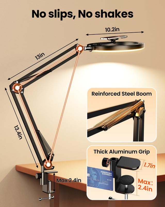 Magnetic Overhead Ring Light for Desk, 10” Selfie Light with Stand Tripod for iPhone, Adjustable Overhead Phone Mount with MagSafe-Compatible Holder for Recording, Vlogging, Crafts, TikTok, YouTube thumbnail