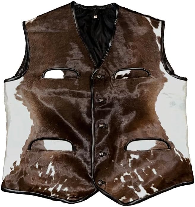 Image of Men's Real Cowhide Leather Hair-on Vest ► Old Western Cowboy Leather Vest For Mens : Natural Cow Hair vest