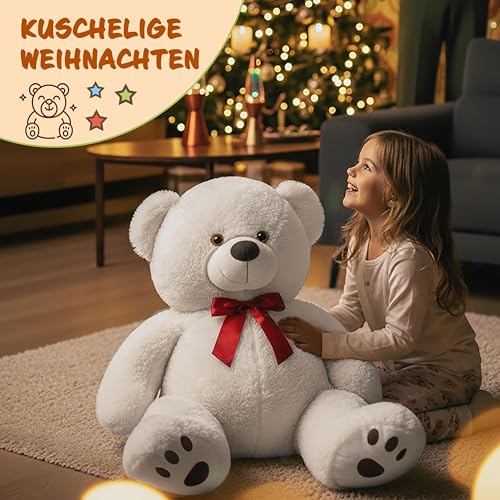 monzana® Teddybär L - XXXL 50-175cm Weiches Fell Schleife Tatzendruck Geschenk Plüschtier Kuscheltier Stofftier Riesen Teddy Bär
