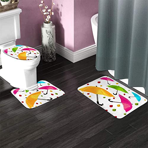 Badezimmerteppich-Set, 3-teilig, bunter Regenschirm-Blattdruck, waschbare Badteppiche, rutschfest, mit Rückenpolster, Konturteppich und Toilettendeckelbezug – Bild 4