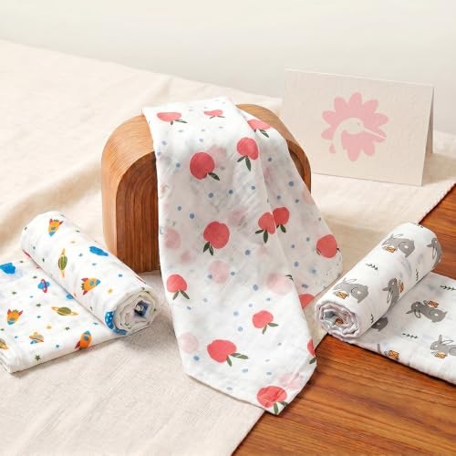 Image of StarAndDaisy Organic Muslin Swaddle Blanket Pack of 3 for Newborn Babies, Cotton Muslin Receiving Blanket, Ultra Soft Breathable Baby Wrap, Burp Cloth & Stroller Cover, 75 x 80 cm