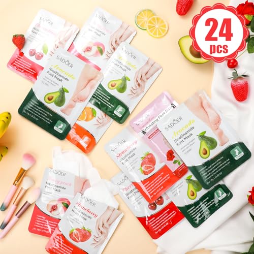24 Pcs Fruits Beauty Hand Foot Mask Bulk Hydrating Hand Foot Moisturizing Gloves Shea Butter Aloe Mask for Spa Kit Beauty Skincare Galentines Day Gift for Women - Image 3