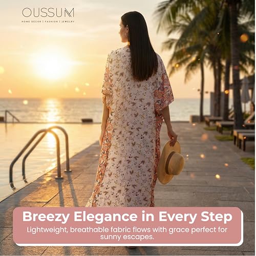 Image of Oussum Women Long Maxi Plus Size Polyester Kaftan Gown, Womens Kaftan Dresses Lounge Resort Wear, Plus Size Kaftan