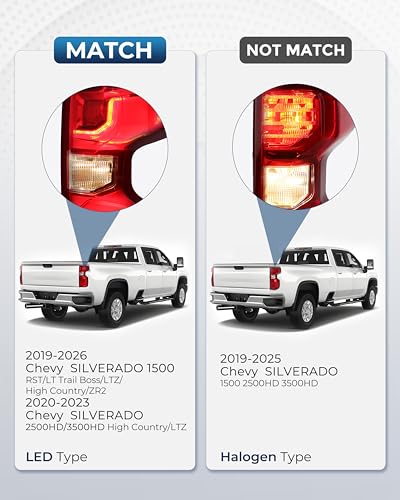 Image of LED Tail Lights Compatible with 2019-2026 Chevy Silverado 1500 RST /LT Trail Boss /LTZ /High Country /ZR2 2020-2023 Chevy Silverado 2500HD /3500HD High Country /LTZ Right Passenger Side GM2801311 84678150