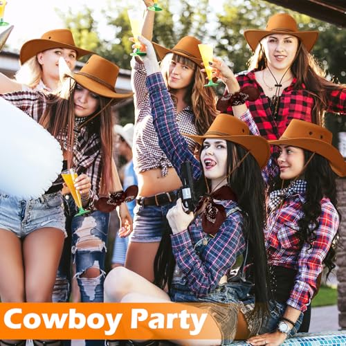 Image of Zhanmai 12 Pcs Cowboy Hat and Bandana Cowboy Cowgirl Hats Bulk Western Party Costume Halloween Accessory
