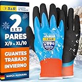 S&R Guantes de Trabajo Invierno Impermeables 2 PARES. Guante de trabajo frio para Hombre Mujer tallas 9 y 10. Guantes de protección. Forro acrílico cálido recubrimiento de Látex.