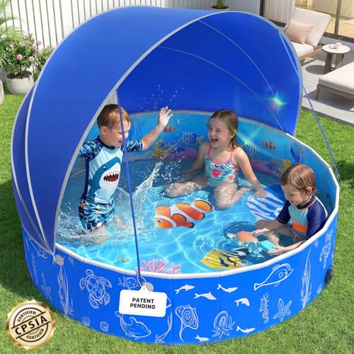 StarOcean 2026 Kiddie Pool with Canopy Baby Swimming Pool for Toddler Foldable kiddie pool with Shade Portable Kids Pool for Backyard Plastic Kiddie Pool with Sun Shade Pop up Baby Pool for Beach-51