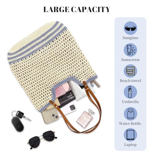 Image of Crochet Beach Bag Summer Woven Tote Bag Crochet Purse for Women handbags Boho Shoulder Bags for Travel Vacation