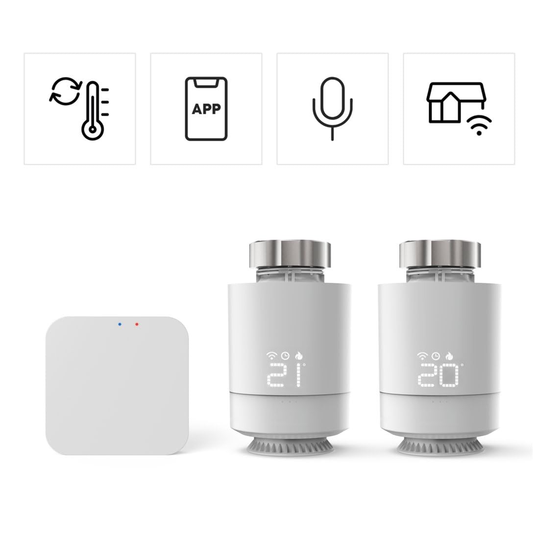 Hama Zestaw 2x Głowica Termostatyczna WIFI SMART + Przekaźnik Mostek Bramka, Sterowanie Ogrzewaniem, Zdalna Kontrola, Głosowe Sterowanie, Oszczędność Energetyczna