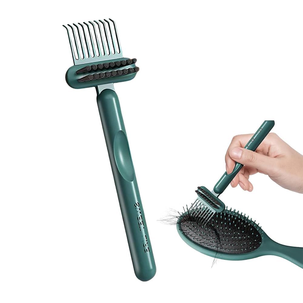 Hair Brush Cleaner Tool with Rake Comb – Easy Hair Removal from Brushes, Self-Cleaning Hairbrush Cleaning Tool, Durable Handle, Salon & Home Use (Green)-picture-10