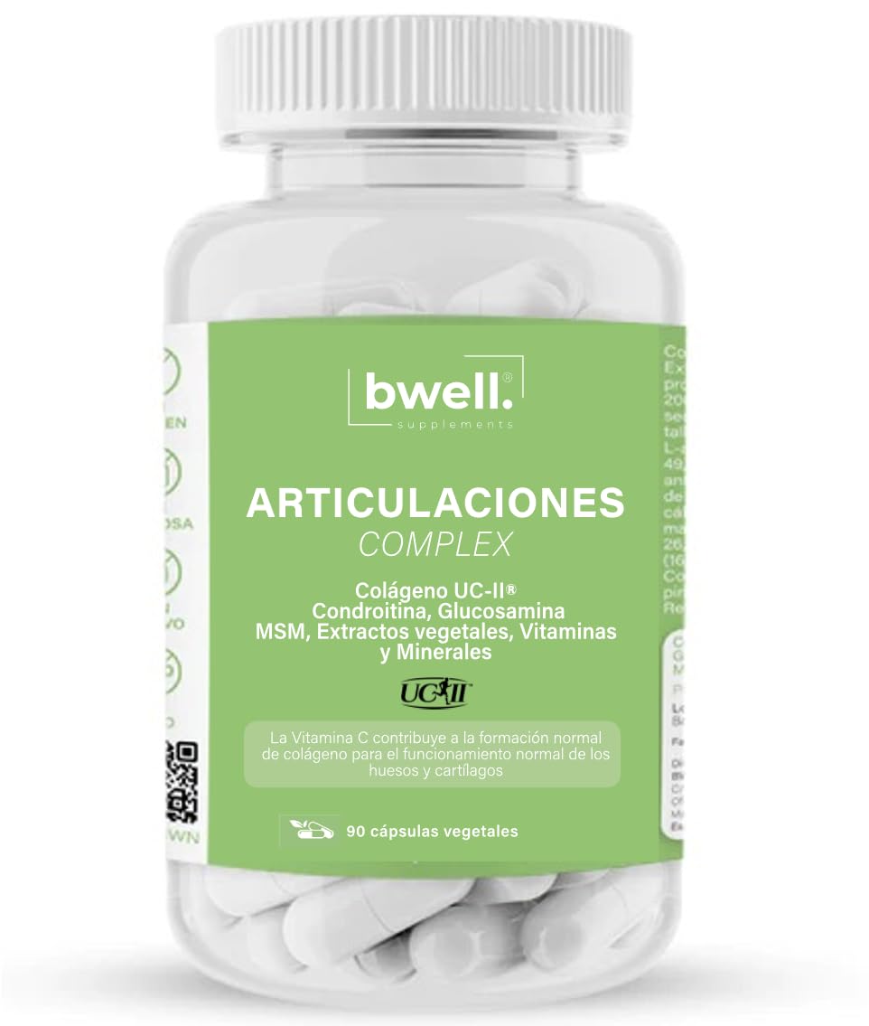 Colageno Hidrolizado Puro con Vitamina C MSM Minerales para Articulaciones Piel Cabello 90 Capsulas con Herpagofito y Boswelia Sin Gluten Ni Lactosa UC - II ® | BWELL SUPPLEMENTS