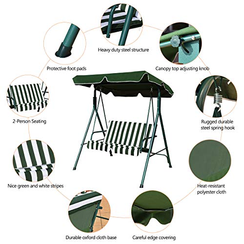 Tangkula AM0697HM 2 Person Canopy Swing Weather Resistant Glider, Green - Thumbnail 3