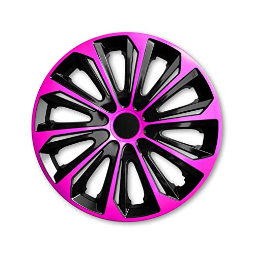 Universal Type Hub Caps Set - Wheel Trims SET of 4/13'' 14" 15" 16" / Black - Pink (074-077) Universal ABS Push-In (15'')