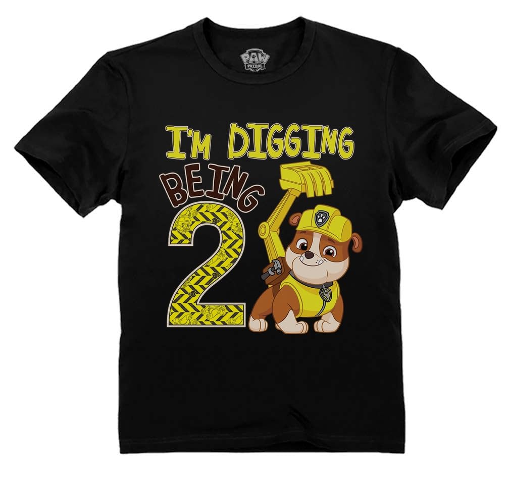 Paw Patrol Digging Being 2 T-Shirt - Rubble 2nd Birthday Shirt for Toddler Boys - Cute Construction Theme Gift