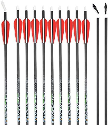 REEGOX Carbon Arrows Vital Seeker Hunting Arrows with 100 Grain Field Points Practice Target Arrows for Archery Compound Bows and Recurve Bow (12 Pack)