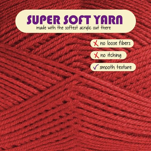Image of Acrylic Yarn for Crocheting & Knitting - Soft Crochet Yarn for Crocheting, 370 Yards, Perfect for Crafts & Amigurumi, Medium Worsted Weight 4, Burgundy