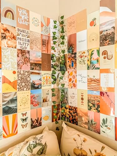 Image of Paper9store Pack of 50 Aesthetic Wall Collage Kit - 4?6 Inches Self Adhesive Wall Posters for Bedroom, Living Room, Office A6 Size (Bohemian)