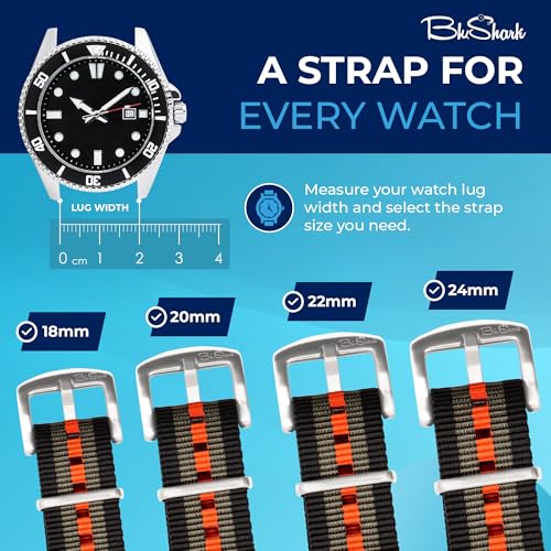 Image of BluShark - Original Collection Military-Style Waterproof Watch Strap, Fits All Timepiece Brands, Durable Nylon Wristwatch Accessories with Stainless Steel Buckle - 18mm, 20mm, 22mm & 24mm Watch Bands