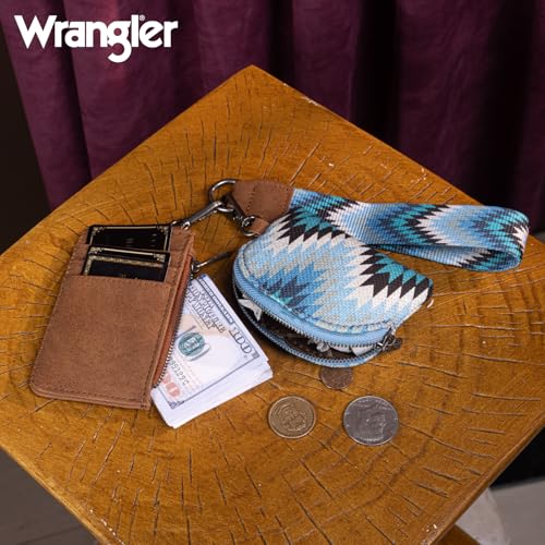 Image of Wrangler Aztec Keychain Wristlet Wallets for Women Western Dual Pouch Wristlet Credit Card Holder Wallet with Zipper Pocket WG2211-W0051JN