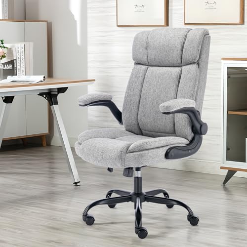 BRTHORY Fabric Office Chair Executive Office Desk Chair Ergonomic High Back Office Chair with Flip-up Adjustable Armrest Swivel Computer Task Chair