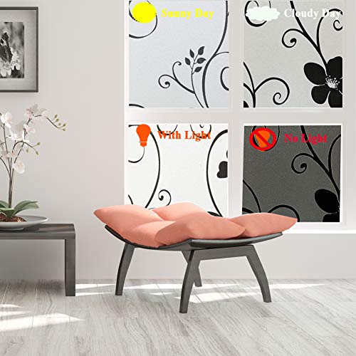 Decorative Window Film,Black Flower Static Cling Privacy Door Film, Non Adhesive Heat Control Anti Uv Window Cling For Office And Home,35 Inches By 78.7 Inches #TOP5