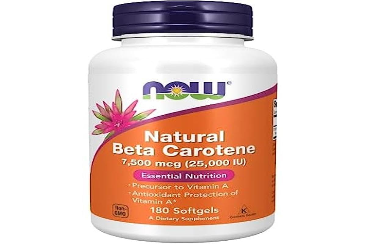 Now Foods, Natural Beta Carotène (bêta-carotène naturel), 7 500 mcg (25 000 UIU), 180 gélules, provitamine A