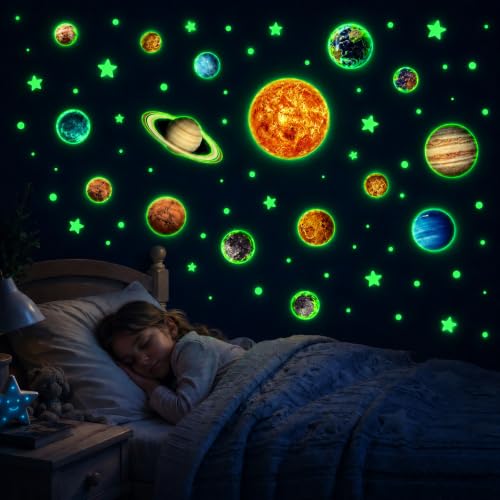 Quelcc Luminoso Pegatinas de Pared 757 Piezas Sistema Solar para Niños 15 Planetas y Estrellas Adhesivos Fluorescentes Decoración Habitación Infantil
