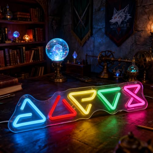 Image of Witche Neon Sign, | Red and Orange LED, 16.5x4 Inch, USB Powered, Gaming Decor for Fantasy Bedroom