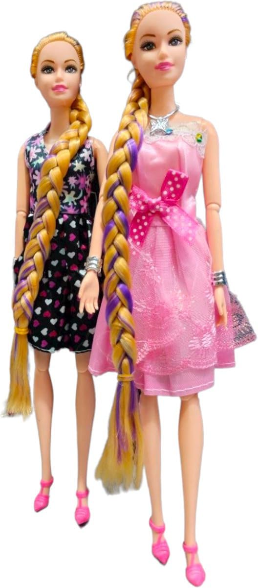 Barodian's 2 Pcs Multicolor Beautiful Doll Set for Girls - Foldable Arms & Legs, Plastic Toys for Kids