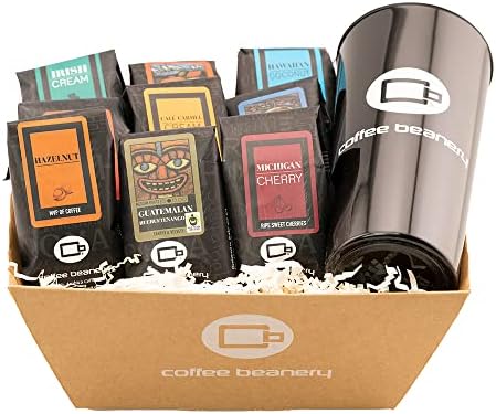 Specialty Coffee Gift Basket with Mug | 9 Sample Bags of Medium Roast Ground Coffee | Coffee Beanery