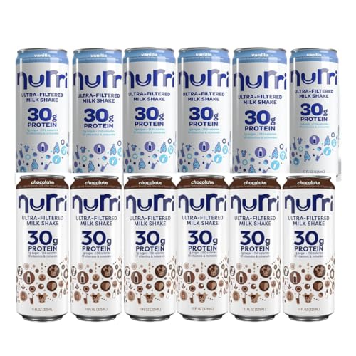 Nurri Ultra-Filtered Protein Shake, Vanilla and Chocolate Flavors, 30g Protein, 11 Fl Oz Cans, 12 Pack