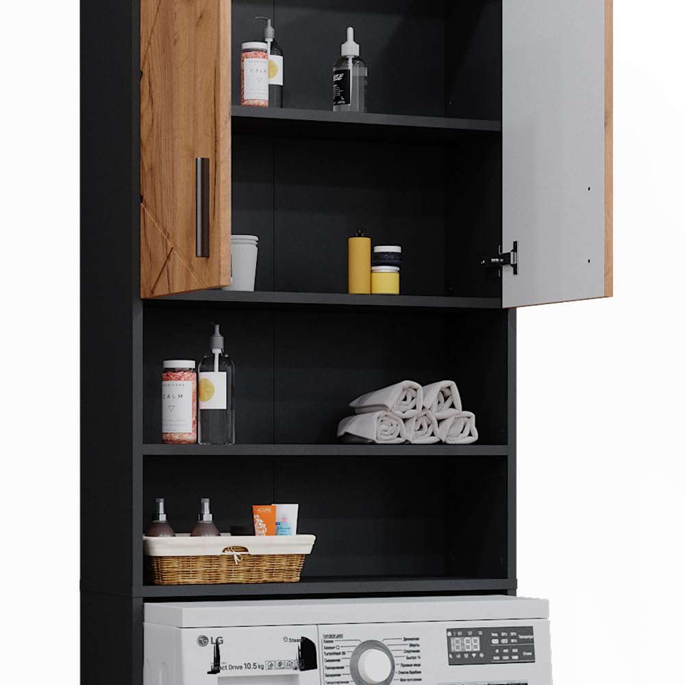 Vicco Waschmaschinenschrank Irma, Goldkraft Eiche/Anthrazit, 64 x 190.5 cm