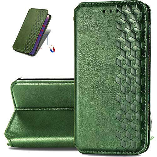 Samsung Galaxy A21 Wallet Phone Case, 3D Embossing Plaid Kickstand Stand Function Pu Leather Flip Case Credit Cards Pocket Shockproof Magnetic Closure Cover For Samsung Galaxy A21 Dx Green #TOP12