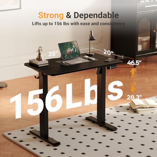 Image of YDN 35 inch Small Electric Standing Desk Adjustable Height, Sit Stand up Desk with Memory Presets & Cable Management, Home Office Desk for Office & Computer Workstation, Black Frame /Black Top