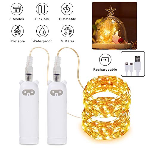 Innoo Tech String Lights Rechargeable 2 Pack LED String Lights, 32.8Ft 100...