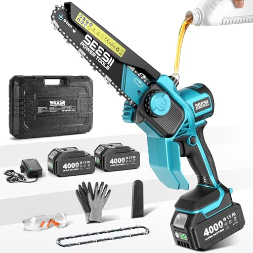 SEESII 8-Inch Cordless Mini Chainsaw, 2025 Upgraded Brushless Motor, Electric Chainsaw with...