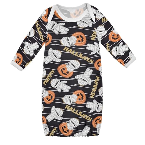 WIFIU Halloween Mummy Pumpkin Baby Girls Boys Sleeper Gown Cotton Nightgown Long Sleeve, Baby Nightdress Sleeping Clothes for Newborn 6-12 Months Multicolor