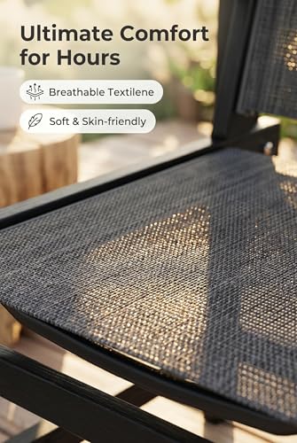 Image of Amopatio Outdoor Chair HDPE Patio Dining Chair Set of 2 All Weather Patio Chairs with Textilene & Wide Seat for Backyard Balcony & Deck(Black)