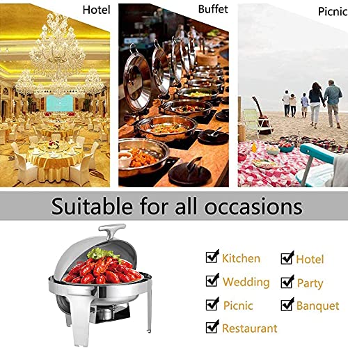 LKJHG Chafing Dish Set, Edelstahl Roll-Top Round Chafer Buffetwärmer Set Mit Essenspfanne, Wasserpfanne Und… – Bild 8
