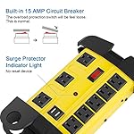 Heavy Duty Power Strip with USB, Workshop 8 Outlet Surge Protector 2700 Joules, Industrial Metal 15Amp Power Strip, 6FT Extension Cord and Wide Spaced. Yellow - Image 3