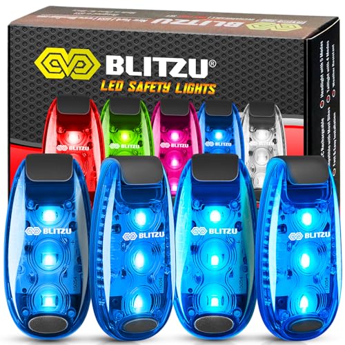 4 Pack LED Safety Light, Clip on Reflective Gear Lights for Walking at Night, Running, Jogging, High Visibility Strobe Light Accessories for Runners, Kids, Hiking, Kayak, Cycling, Camping, Boat Blue
