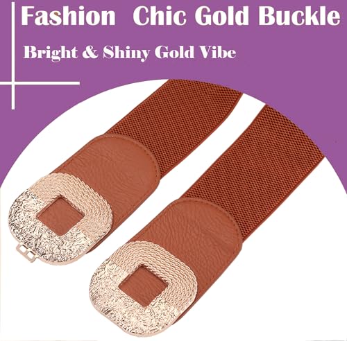 ALAIX Women's Wide Elastic Belt Gold Buckle Dress Belt Stretchy Waistband Waist Belt Cinch Belts for Women4
