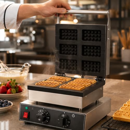 Image of 6 PCS Biscuit Waffle Machine, Commercial Electric Biscuit Baker, Non-Stick Waffle Biscuit Maker for Cafe Bakery Restaurant
