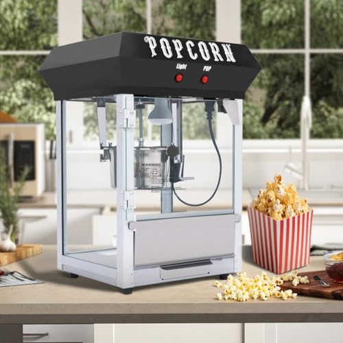 Image of Commercial Popcorn Maker Machine, 6oz Stainless Steel Kettle with Tempered Glass & Warming Deck, 600W Countertop Popper for Theater, Parties, Events