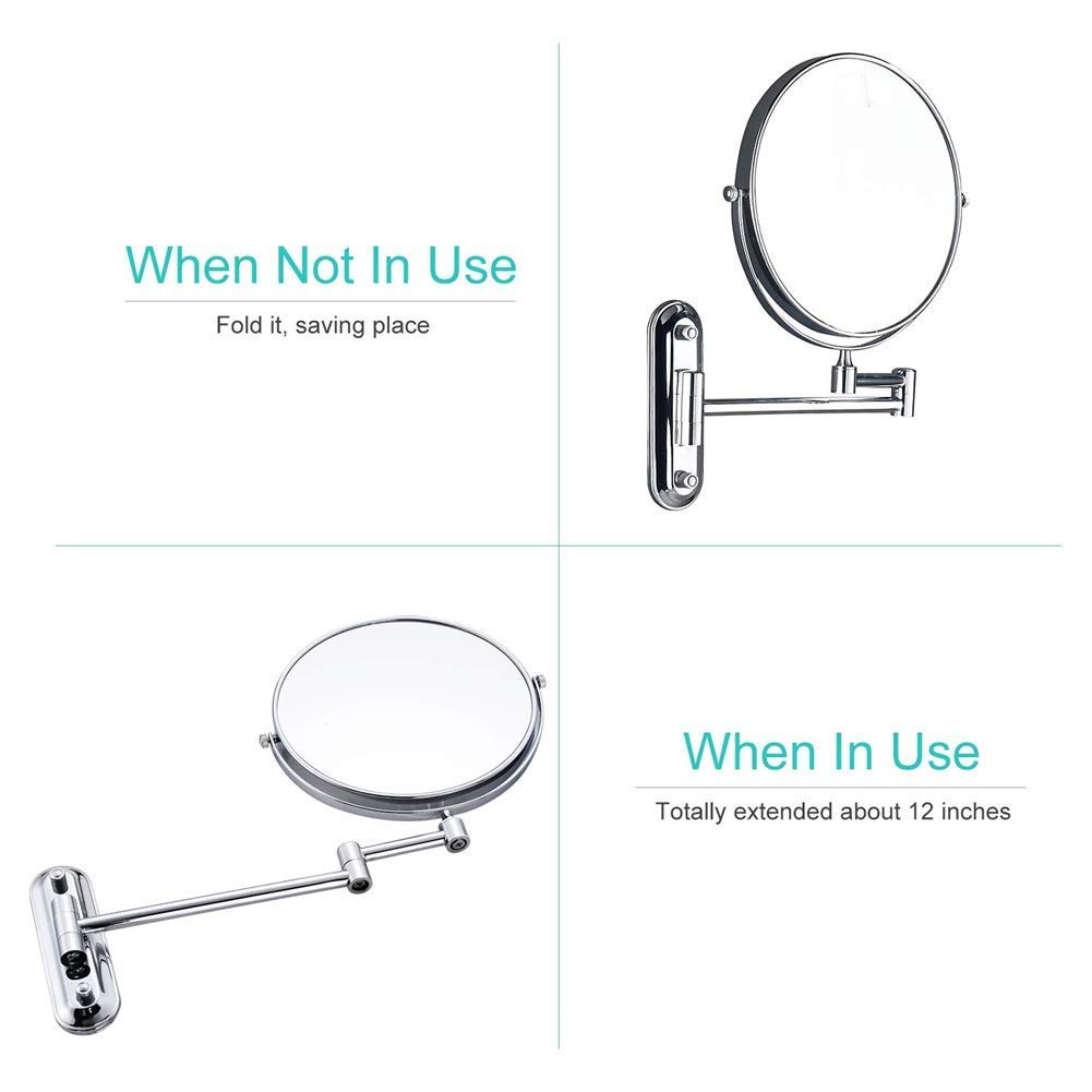 Specchio da trucco cosmetico Specchio da bagno estensibile girevole Specchio da trucco normale con ingrandimento 7X Specchio di bellezza pieghevole(Noir)